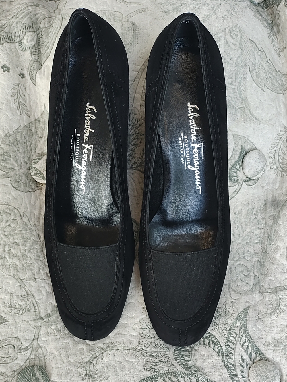 Salvatore Ferragamo Black Suede Round-Toe Loafers